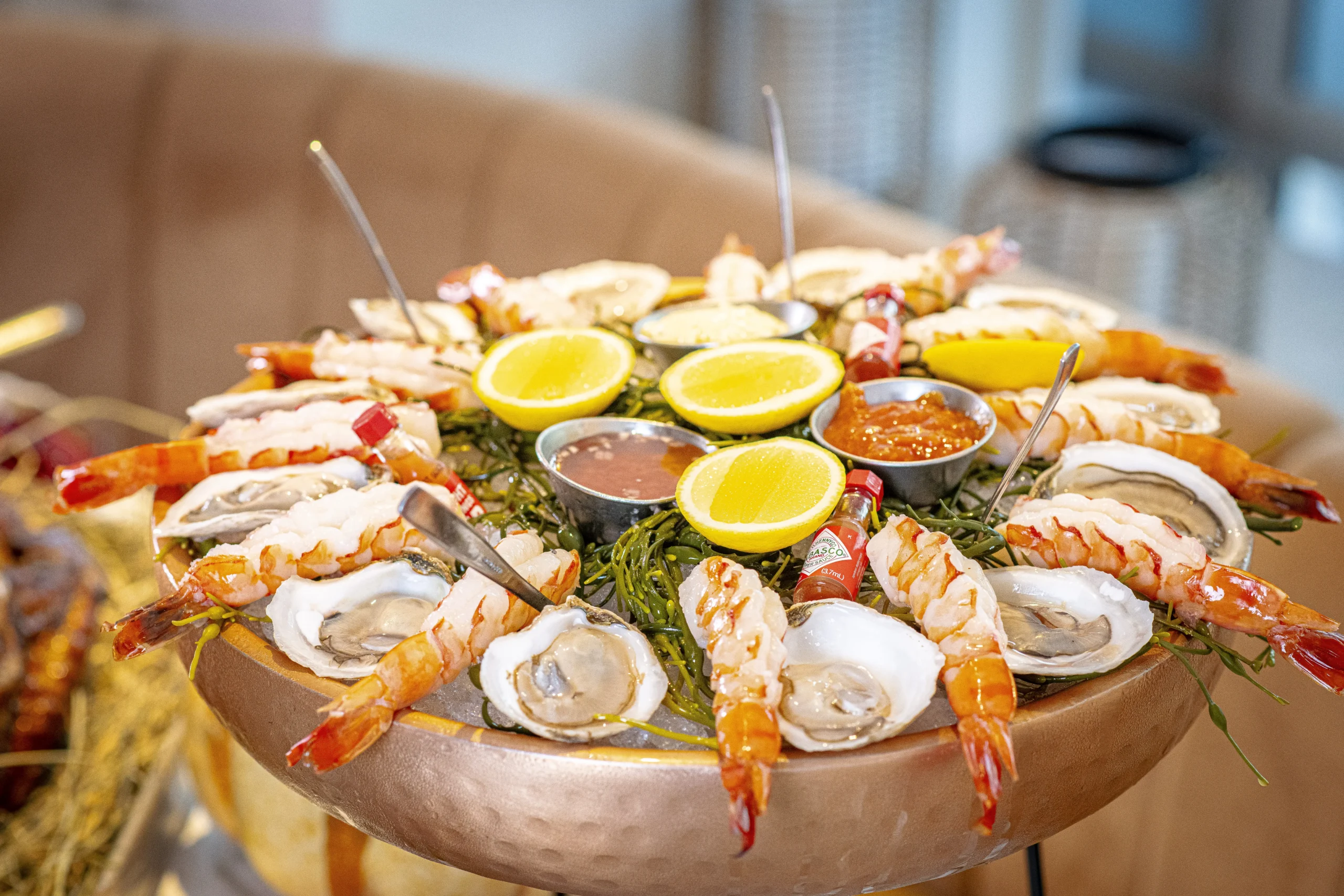 Oysters and shrimp seafood platter